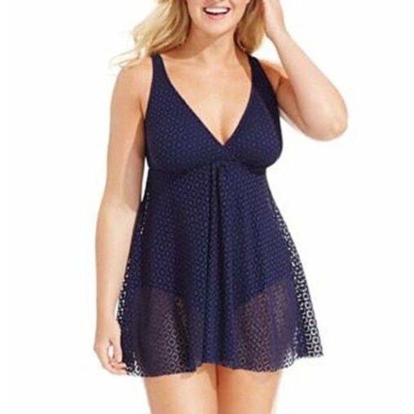 Nicole Miller Other - NWT Nicole Miller Crochet Swim Dress Navy Blue